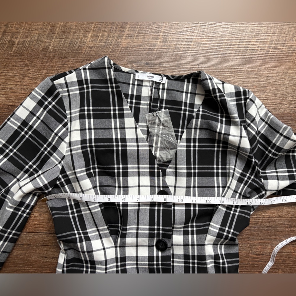 MANGO MNG Casual black & white checked midi dress button down front NWOT sz S - Picture 8 of 14